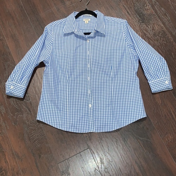 100% Cotton L.L. Bean Wrinkle -Resist Short Sleeve Button Down Blouse, sz Medium - Picture 2 of 11